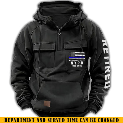 Personalized US Police Blue Line Custom Department & Service Time American Retro Hooded Sweatshirt Printed TAQ1386