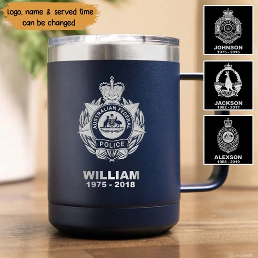 Personalized Australian Police Logo Custom Name & Time Laser Handle Cup Printed TAQ1398