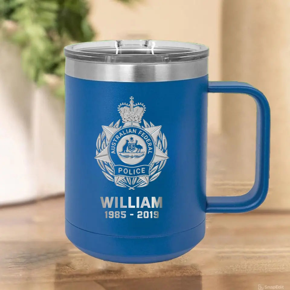 Personalized Australian Police Logo Custom Name & Time Laser Handle Cup Printed TAQ1398