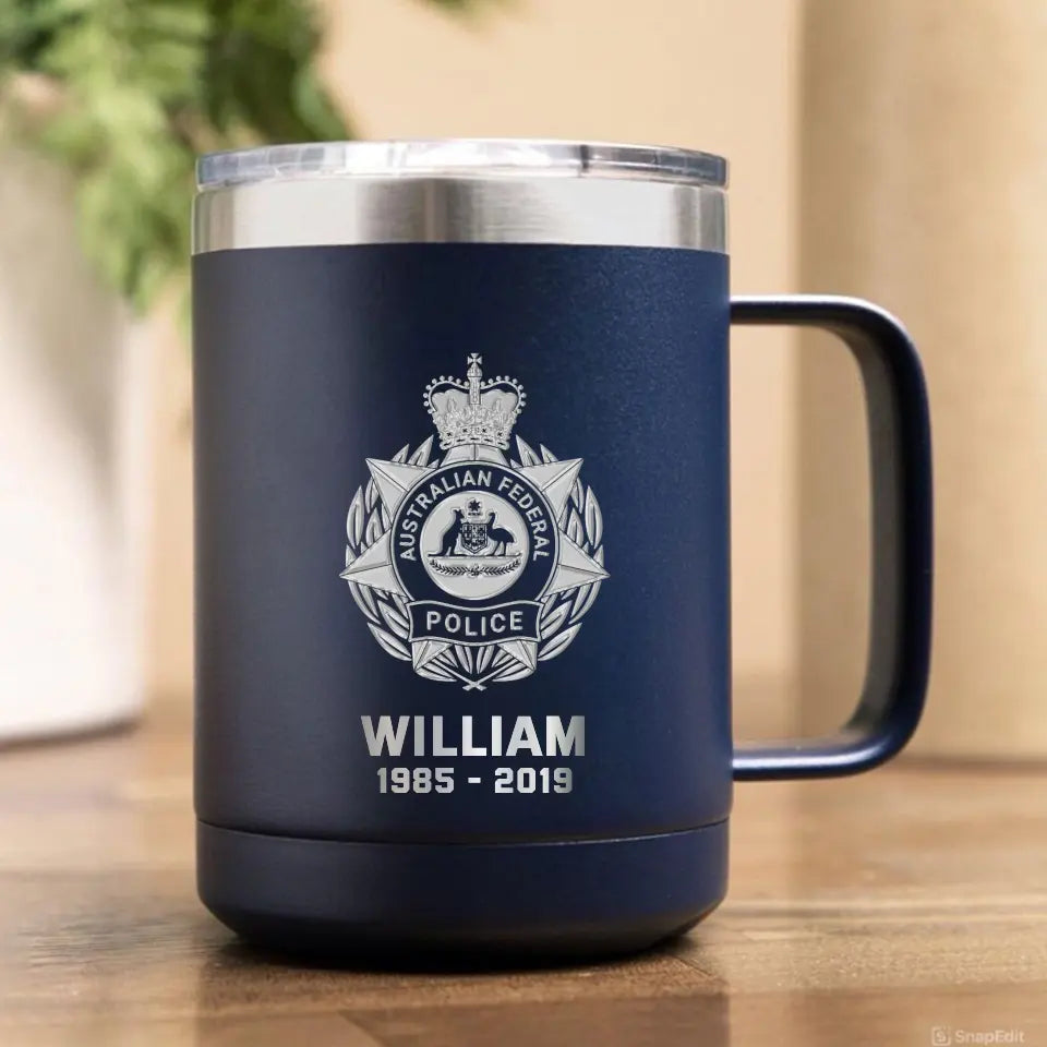 Personalized Australian Police Logo Custom Name & Time Laser Handle Cup Printed TAQ1398