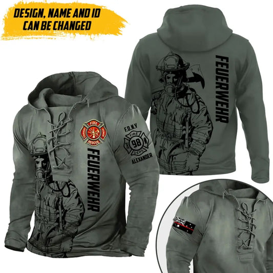 Personalized Australian Firefighter Custom Name, ID & Department Lace-up Long Sleeves Hoodie 3D Printed TAQ1421