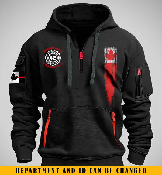 Personalized Canadian Firefighter Custom ID & Department Quarter Zip Hoodie 2D Printed TAQ1449