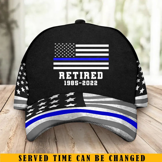 Personalized US Police Flag Retired US Police Officer Service Time Cap 3D Printed TAQ1457