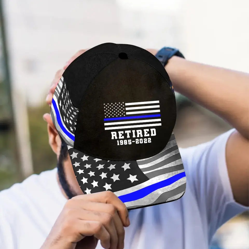 Personalized US Police Flag Retired US Police Officer Service Time Cap 3D Printed TAQ1457