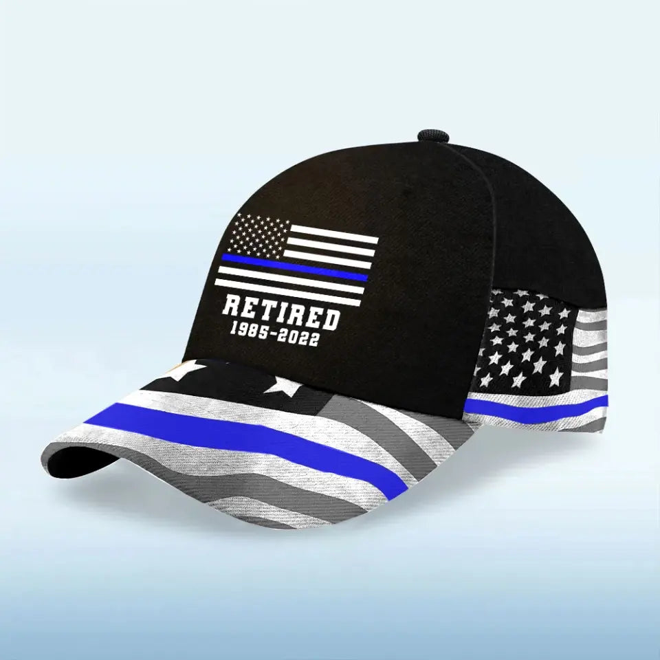 Personalized US Police Flag Retired US Police Officer Service Time Cap 3D Printed TAQ1457