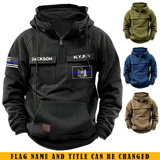 Personalized US Police Flag Custom Department & Name US State Flag American Retro Hooded Sweatshirt Printed TAQ1471