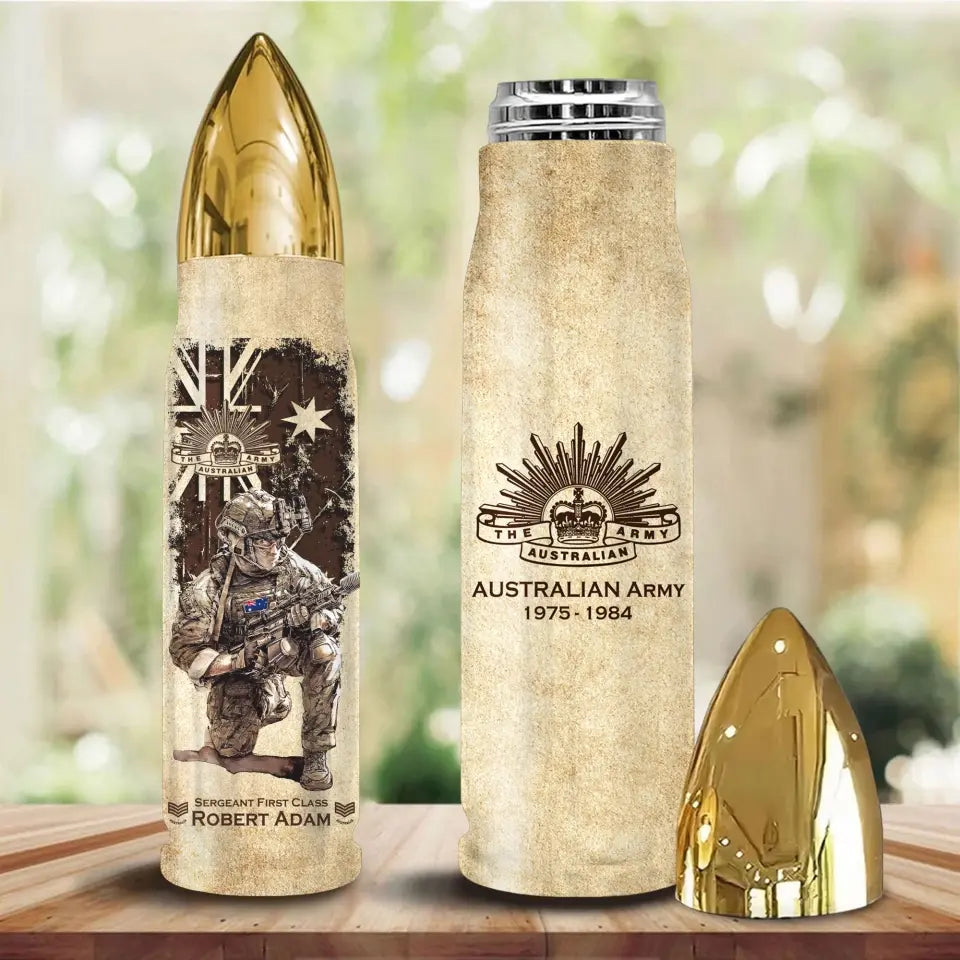 Personalized Australian Veteran Custom Rank & Name Bullet Tumbler Printed TAQ1456