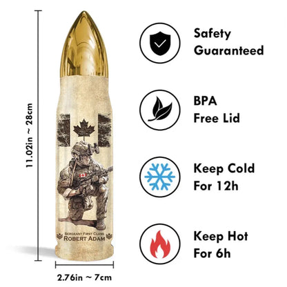 Personalized Canadian Veteran Custom Rank & Name Bullet Tumbler Printed TAQ1456