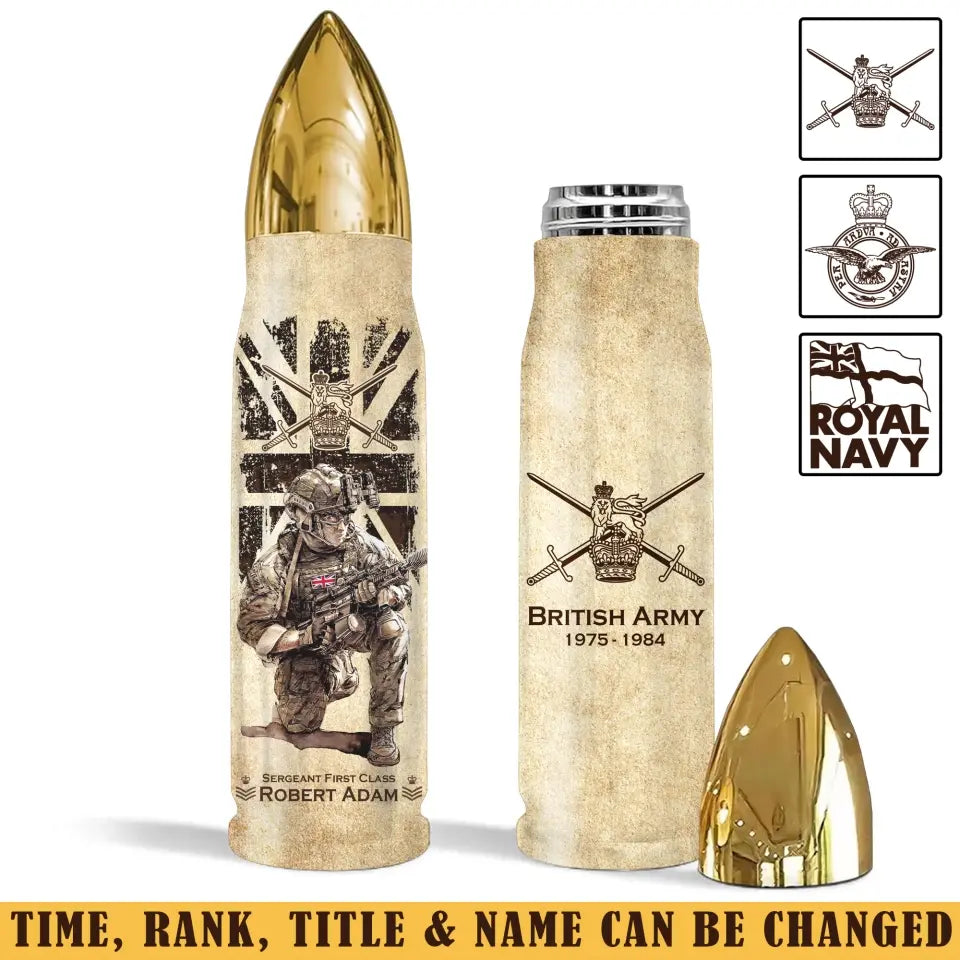 Personalized UK Veteran Custom Rank & Name Bullet Tumbler Printed TAQ1456