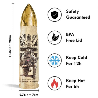 Personalized UK Veteran Custom Rank & Name Bullet Tumbler Printed TAQ1456