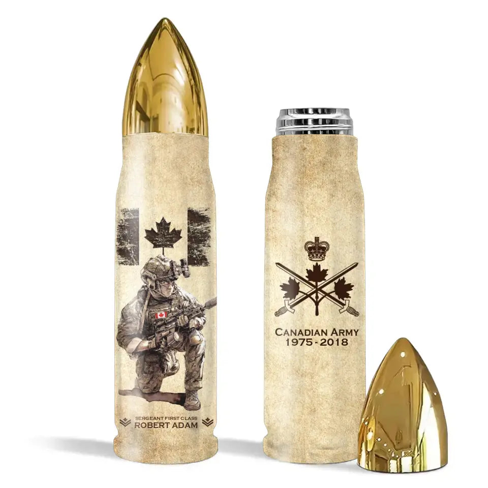 Personalized Canadian Veteran Custom Rank & Name Bullet Tumbler Printed TAQ1456