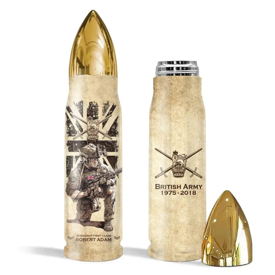 Personalized UK Veteran Custom Rank & Name Bullet Tumbler Printed TAQ1456