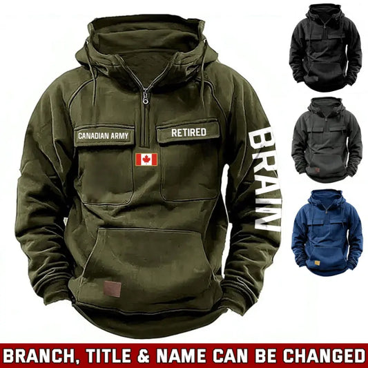 Personalized Canadian Veteran Canada Flag American Retro Hooded Sweatshirt Printed TAQ1485