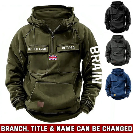 Personalized UK Army Veteran Custom Name France Flag American Retro Hooded Sweatshirt Printed TAQ1509