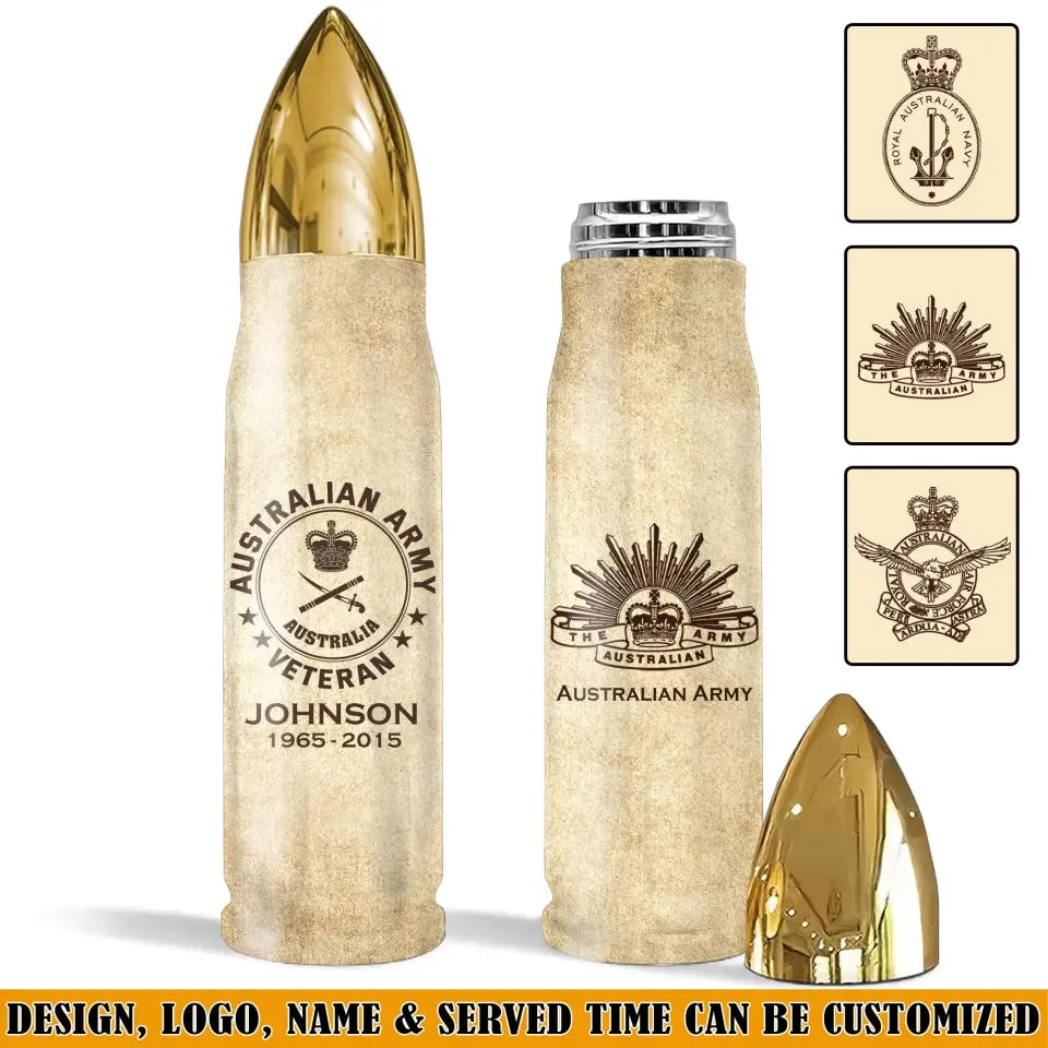 Personalized Australian Veteran Logo Custom Name & Time Bullet Tumbler Printed TAQ1628