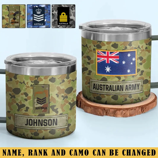 Personalized Australian Army Veteran Rank Camo & Name Coffee Cup 3D Printed TAQ1694