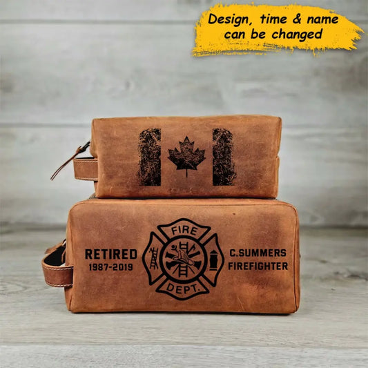 Personalized Canadian Firefighter Custom Service Time & Department Retro Toiletry Bag Printed TAQ1710