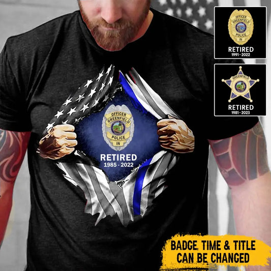 Personalized Retired US Police Badge & Service Time T-shirt Printed TAQ1753