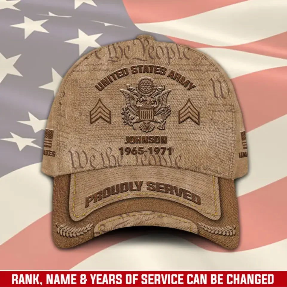 Personalized US Veteran Logo Custom Rank & Name Cap 3D Printed SS